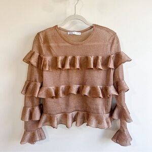 Zara Ruffled Blouse in Shimmering Brown